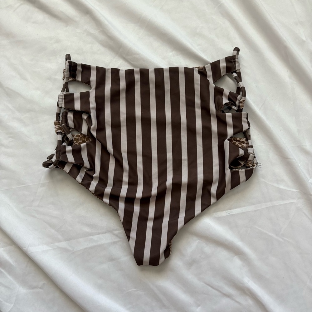 Acacia Swimwear High Waisted Leopard and Striped Bikini Bottom